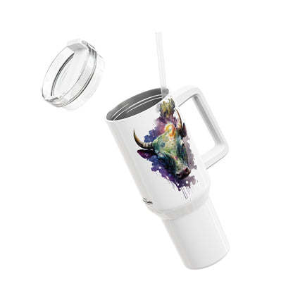 Tumbler-Becher, Edelstahl, Thermobecher, 1182 ml in weiß, Motiv: Kuh-Watercolor