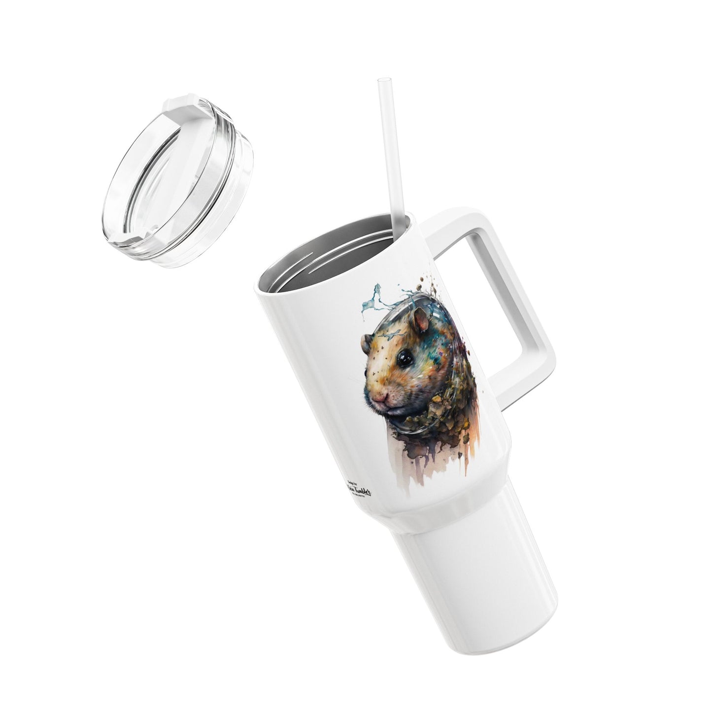 Tumbler-Becher, Edelstahl, Thermobecher, 1182 ml in weiß, Motiv: Hamster-Watercolor
