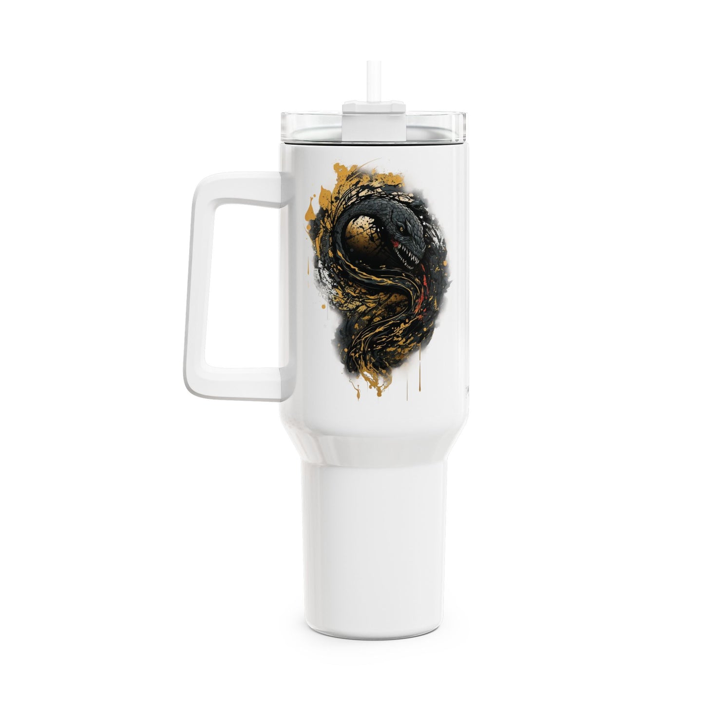 Tumbler-Becher, Edelstahl, Thermobecher, 1182 ml in weiß, Motiv: Schlange-Splash