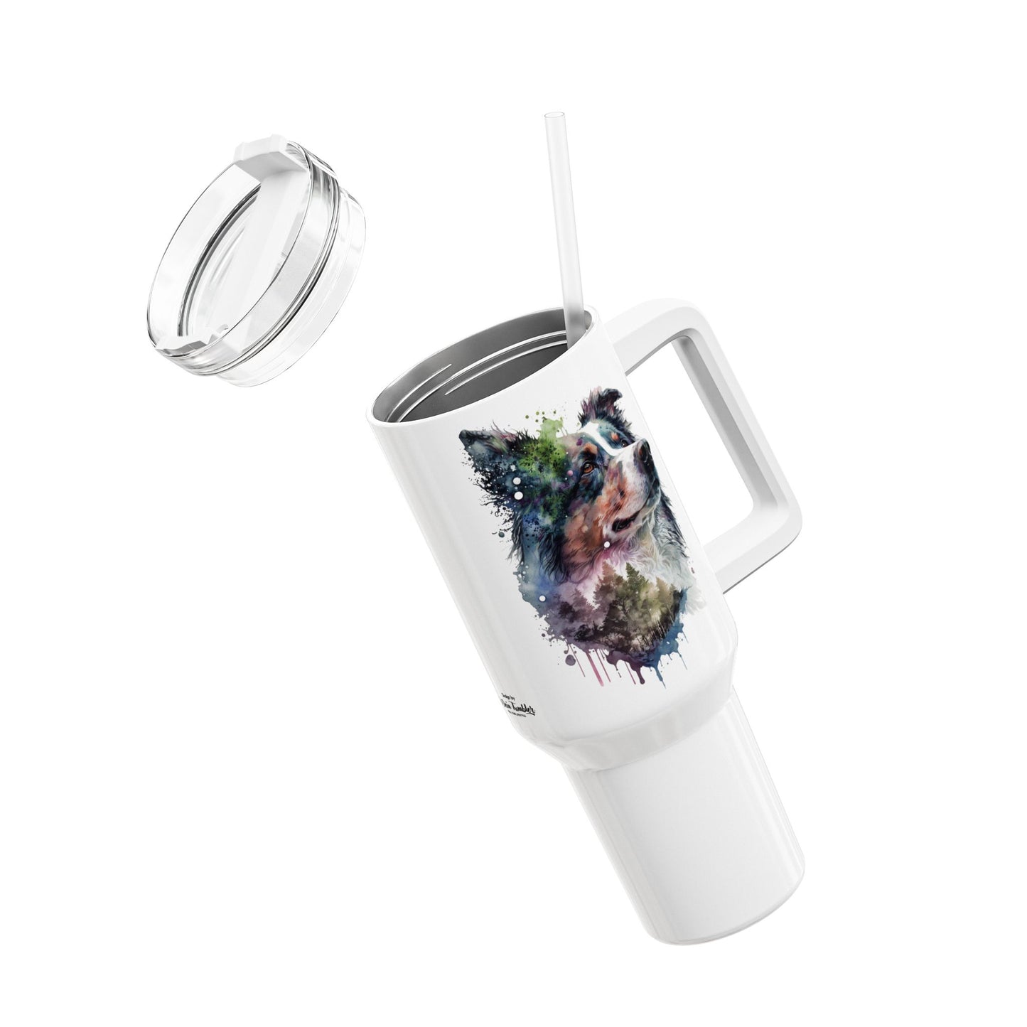 Tumbler-Becher, Edelstahl, Thermobecher, 1182 ml in weiß, Motiv: Australian Shephard-Watercolor