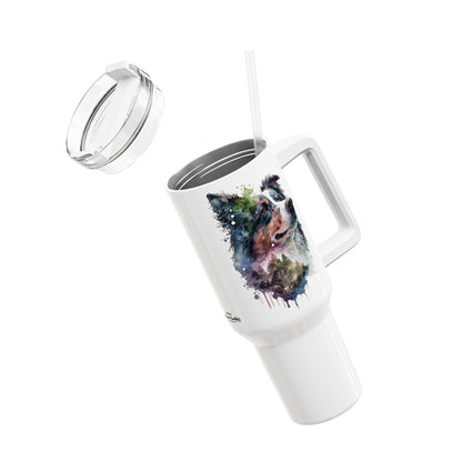 Tumbler-Becher, Edelstahl, Thermobecher, 1182 ml in weiß, Motiv: Australian Shephard-Watercolor