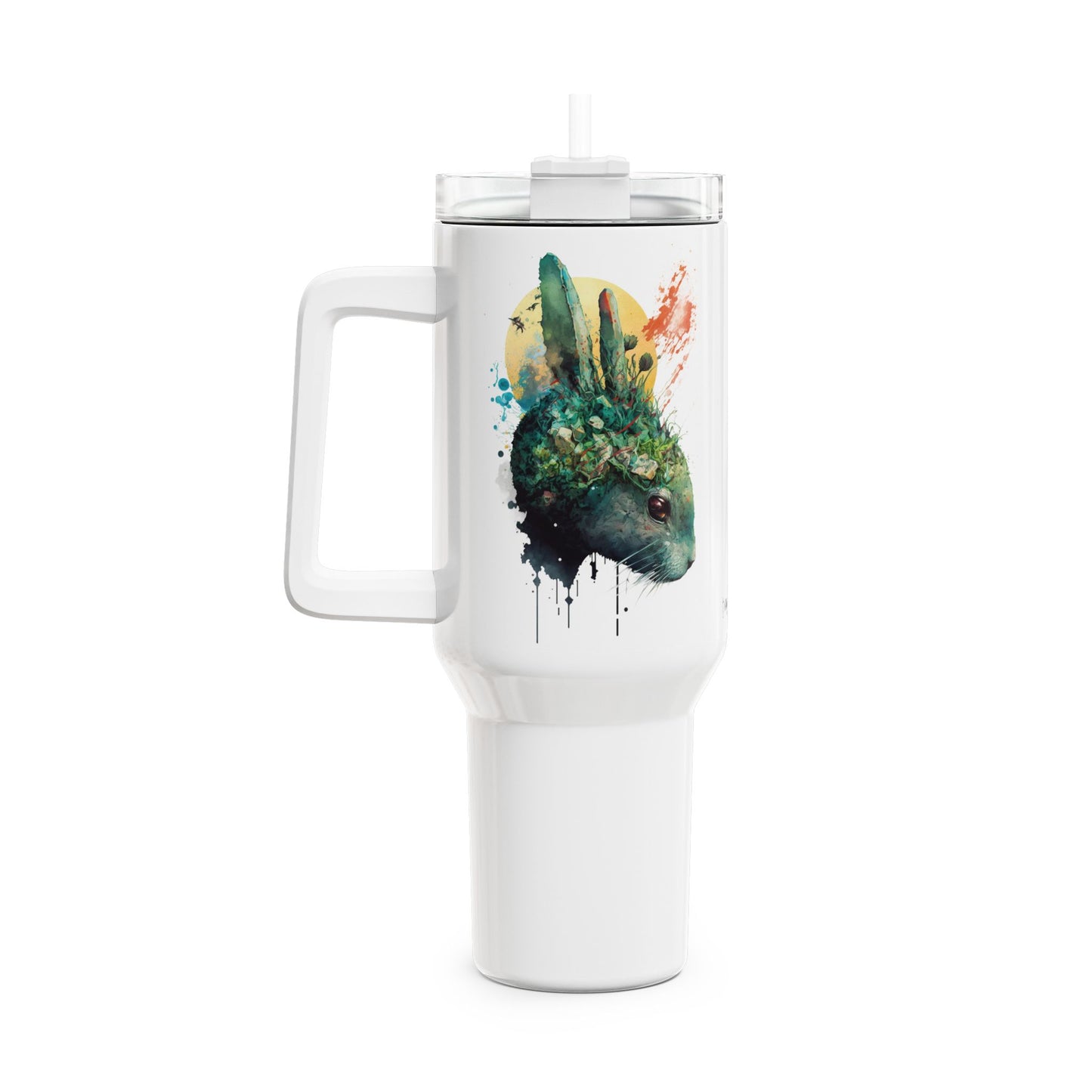 Tumbler-Becher, Edelstahl, Thermobecher, 1182 ml in weiß, Motiv: Hase-Watercolor