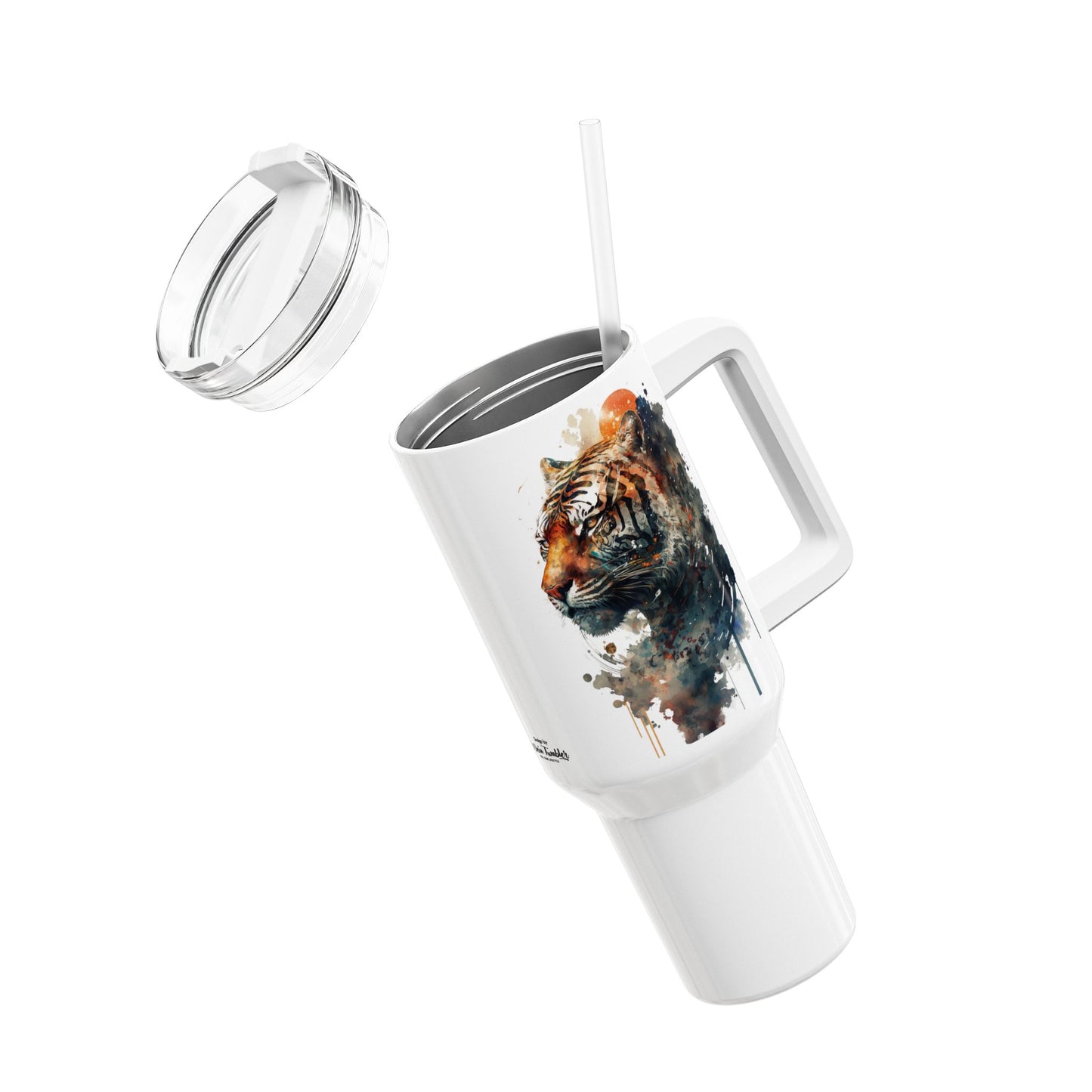 Tumbler-Becher, Edelstahl, Thermobecher, 1182 ml in weiß, Motiv: Tiger-Watercolor