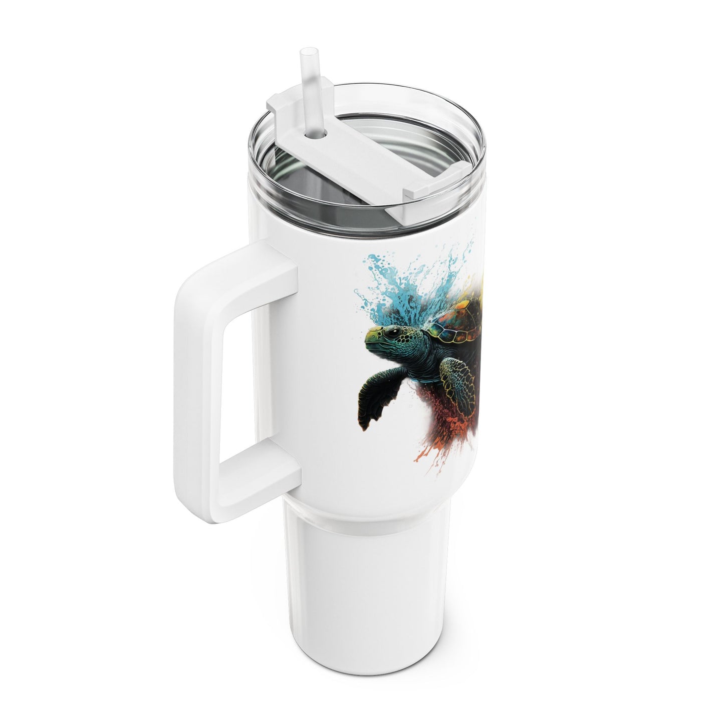 Tumbler-Becher, Edelstahl, Thermobecher, 1182 ml in weiß, Motiv: Schildkröte-Splash