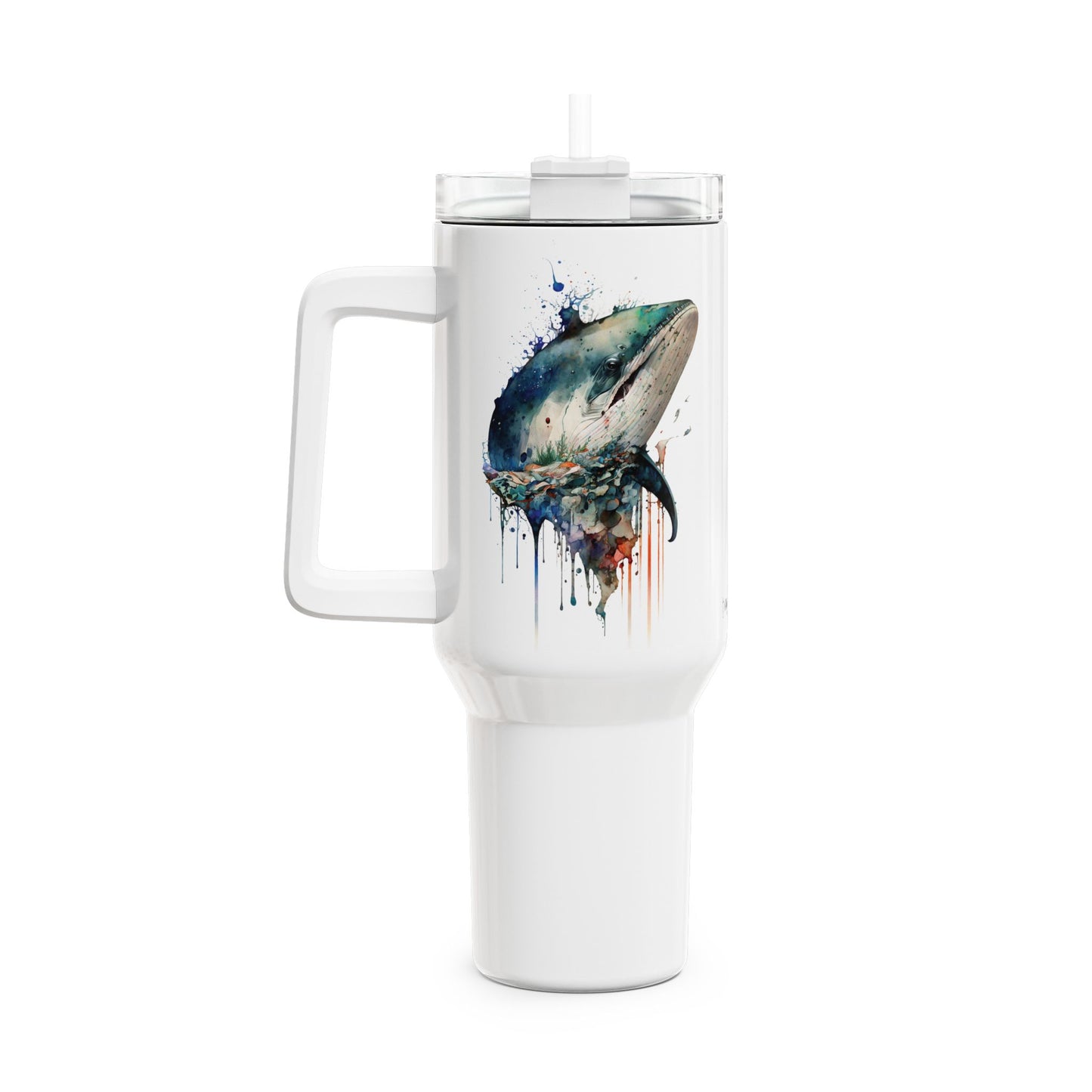Tumbler-Becher, Edelstahl, Thermobecher, 1182 ml in weiß, Motiv: Wal-Watercolor