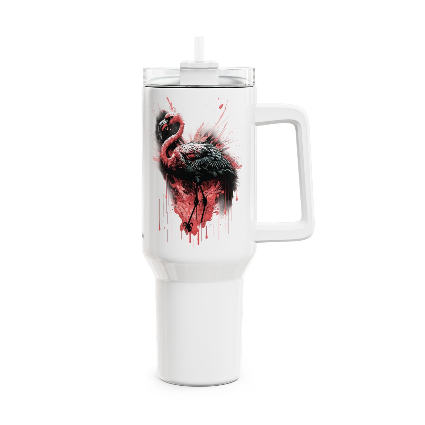 Tumbler-Becher, Edelstahl, Thermobecher, 1182 ml in weiß, Motiv: Flamingo-Splash