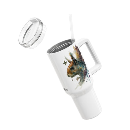 Tumbler-Becher, Edelstahl, Thermobecher, 1182 ml in weiß, Motiv: Eichhörnchen-Watercolor