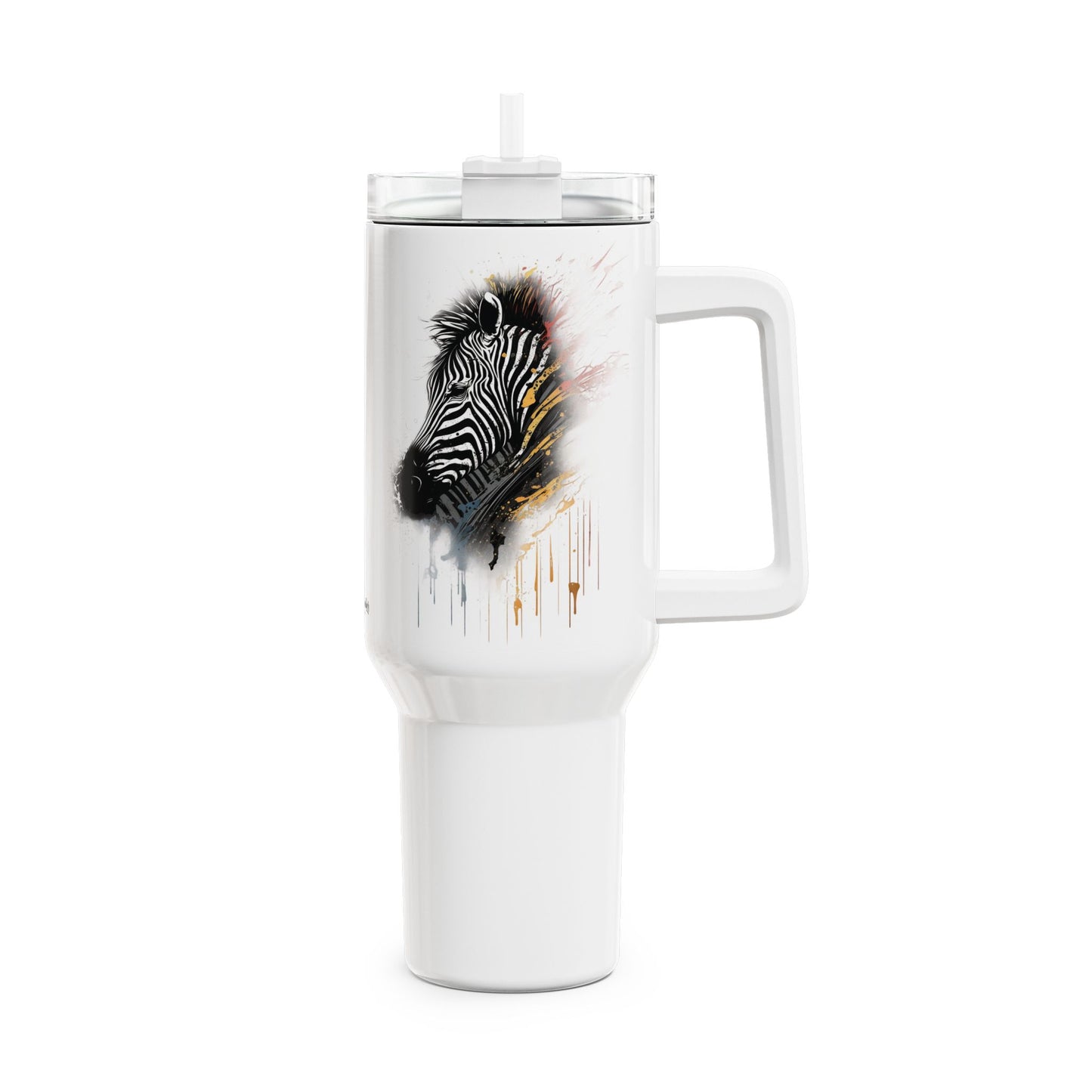 Tumbler-Becher, Edelstahl, Thermobecher, 1182 ml in weiß, Motiv: Zebra-Splash