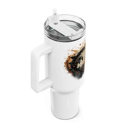 Tumbler-Becher, Edelstahl, Thermobecher, 1182 ml in weiß, Motiv: Fisch-Splash