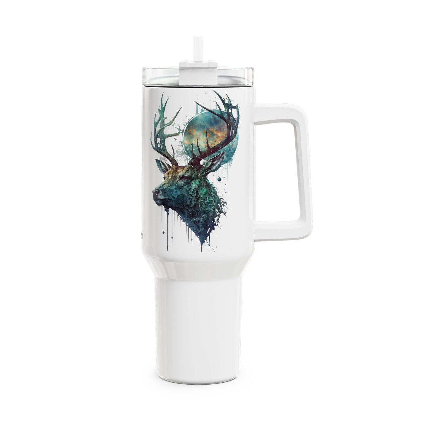 Tumbler-Becher, Edelstahl, Thermobecher, 1182 ml in weiß, Motiv: Hirsch-Watercolor