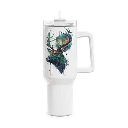 Tumbler-Becher, Edelstahl, Thermobecher, 1182 ml in weiß, Motiv: Hirsch-Watercolor
