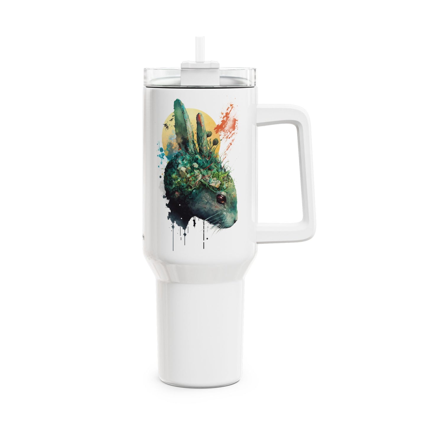 Tumbler-Becher, Edelstahl, Thermobecher, 1182 ml in weiß, Motiv: Hase-Watercolor