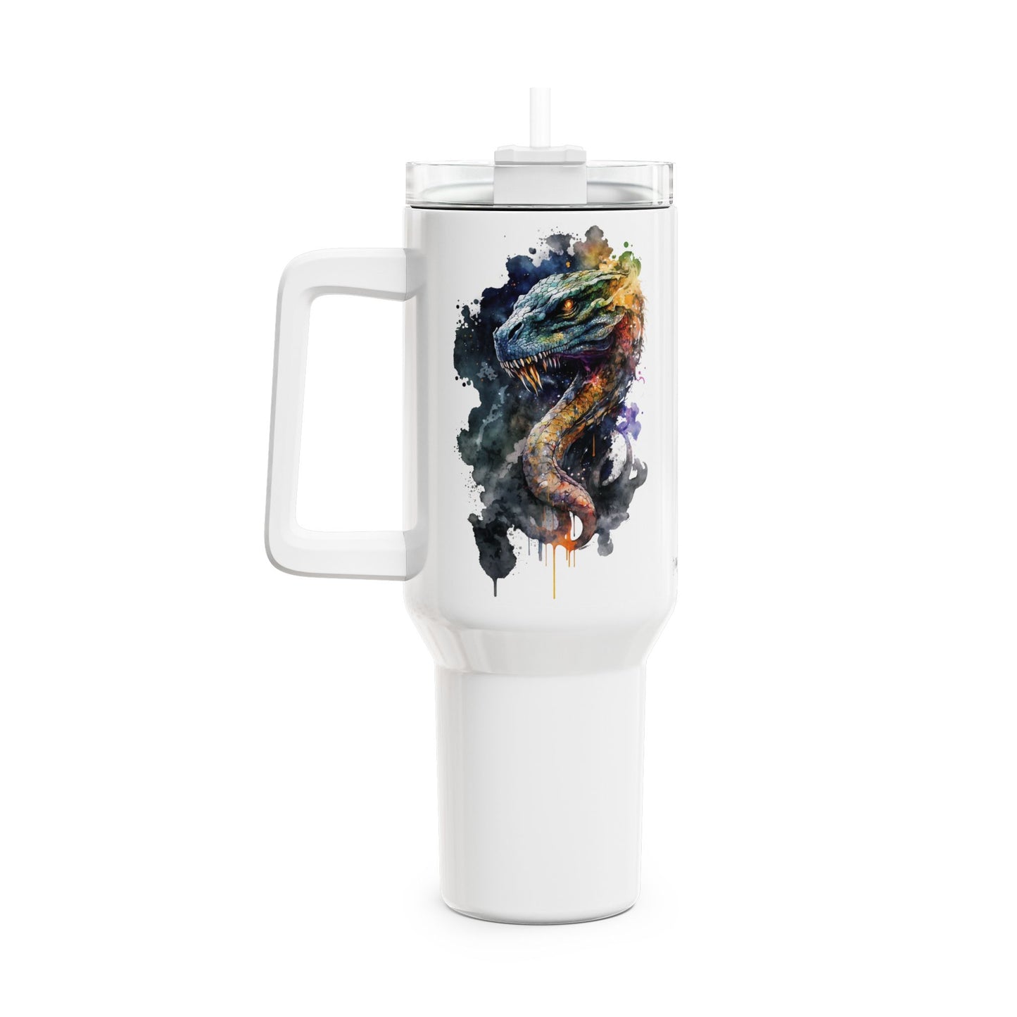 Tumbler-Becher, Edelstahl, Thermobecher, 1182 ml in weiß, Motiv: Drache-Watercolor