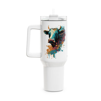 Tumbler-Becher, Edelstahl, Thermobecher, 1182 ml in weiß, Motiv: Kuh-Splash