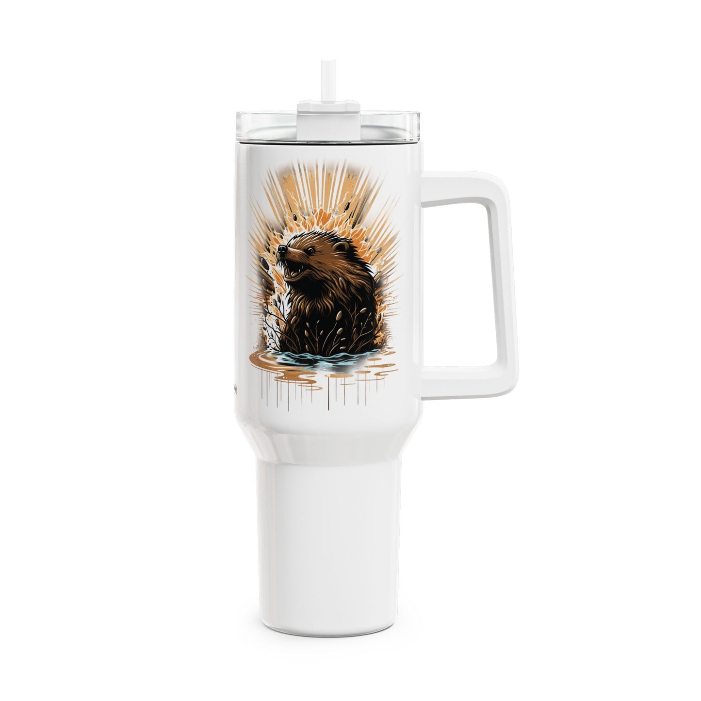 Tumbler-Becher, Edelstahl, Thermobecher, 1182 ml in weiß, Motiv: Bieber-Splash