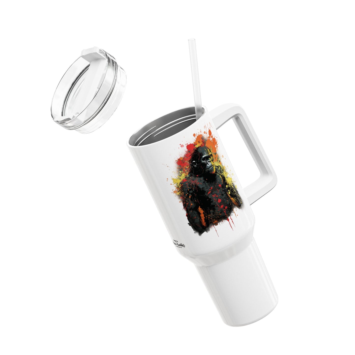 Tumbler-Becher, Edelstahl, Thermobecher, 1182 ml in weiß, Motiv: Schimpanse-Splash