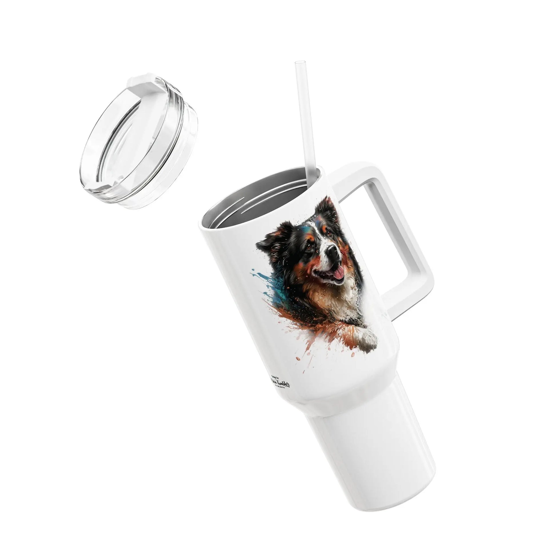 Tumbler-Becher, Edelstahl, Thermobecher, 1182 ml in weiß, Motiv: Australian Shephard-Splash Printify