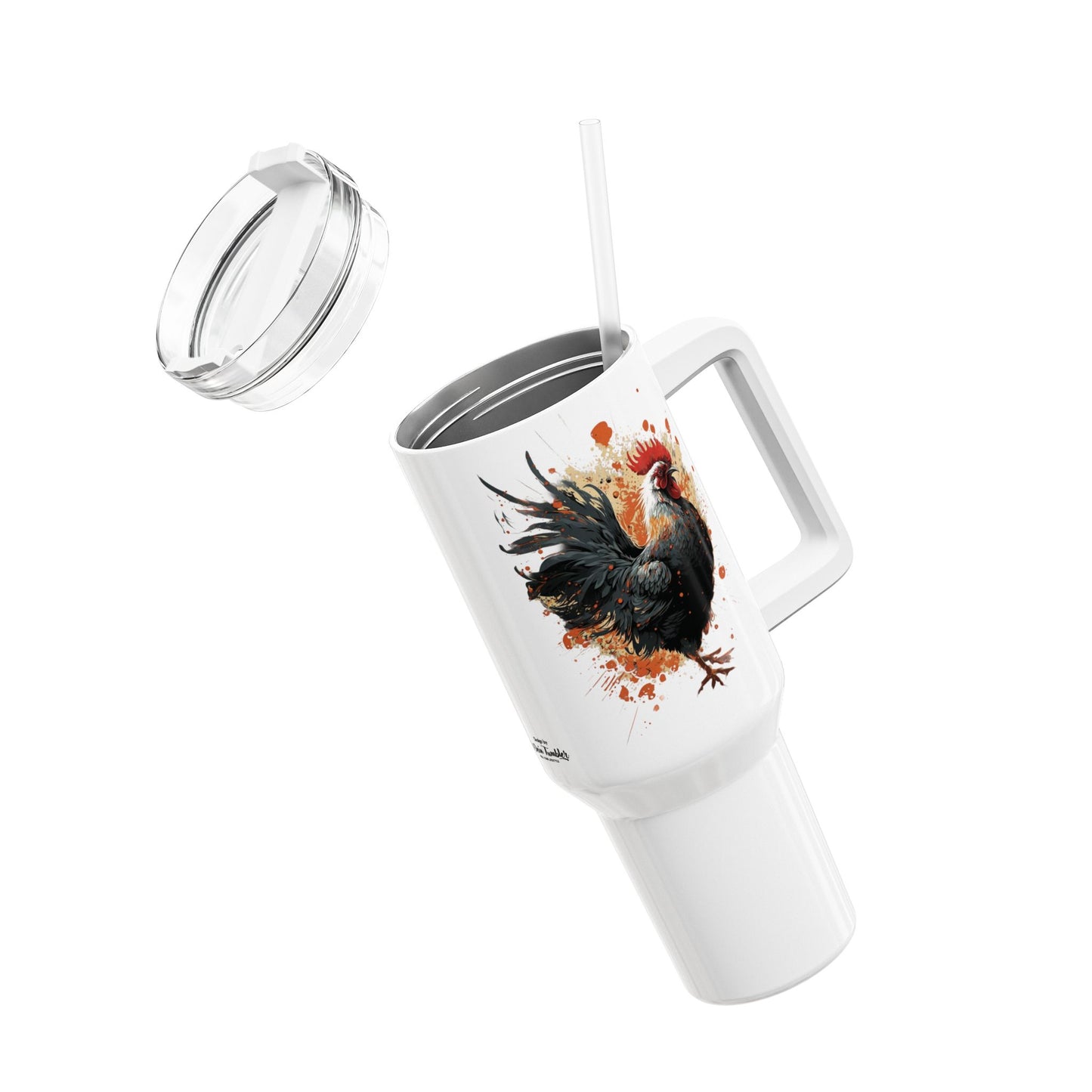 Tumbler-Becher, Edelstahl, Thermobecher, 1182 ml in weiß, Motiv: Huhn-Splash