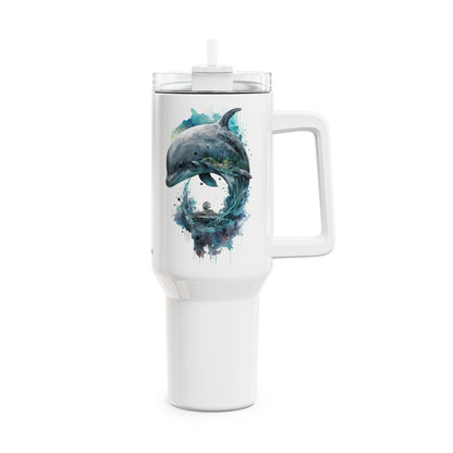 Tumbler-Becher, Edelstahl, Thermobecher, 1182 ml in weiß, Motiv: Delfin-Watercolor