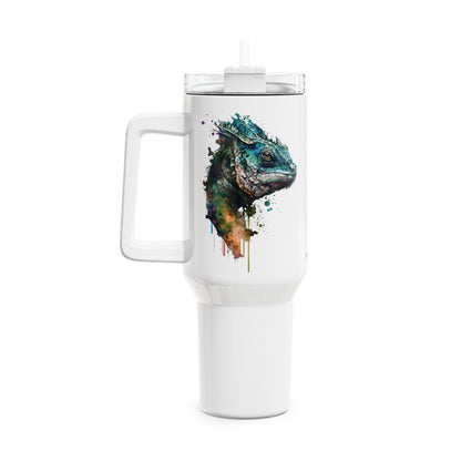 Tumbler-Becher, Edelstahl, Thermobecher, 1182 ml in weiß, Motiv: Pantherchamäleon-Watercolor
