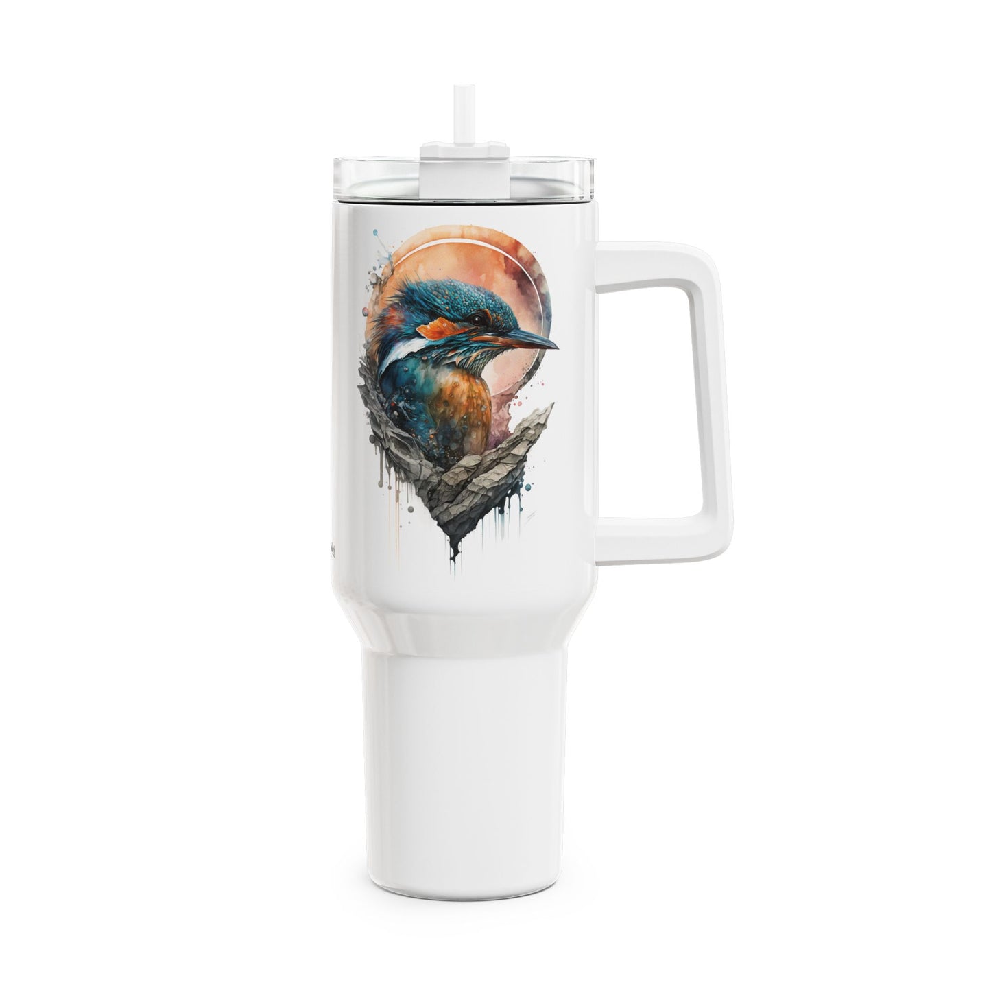 Tumbler-Becher, Edelstahl, Thermobecher, 1182 ml in weiß, Motiv: Eisvogel-Watercolor