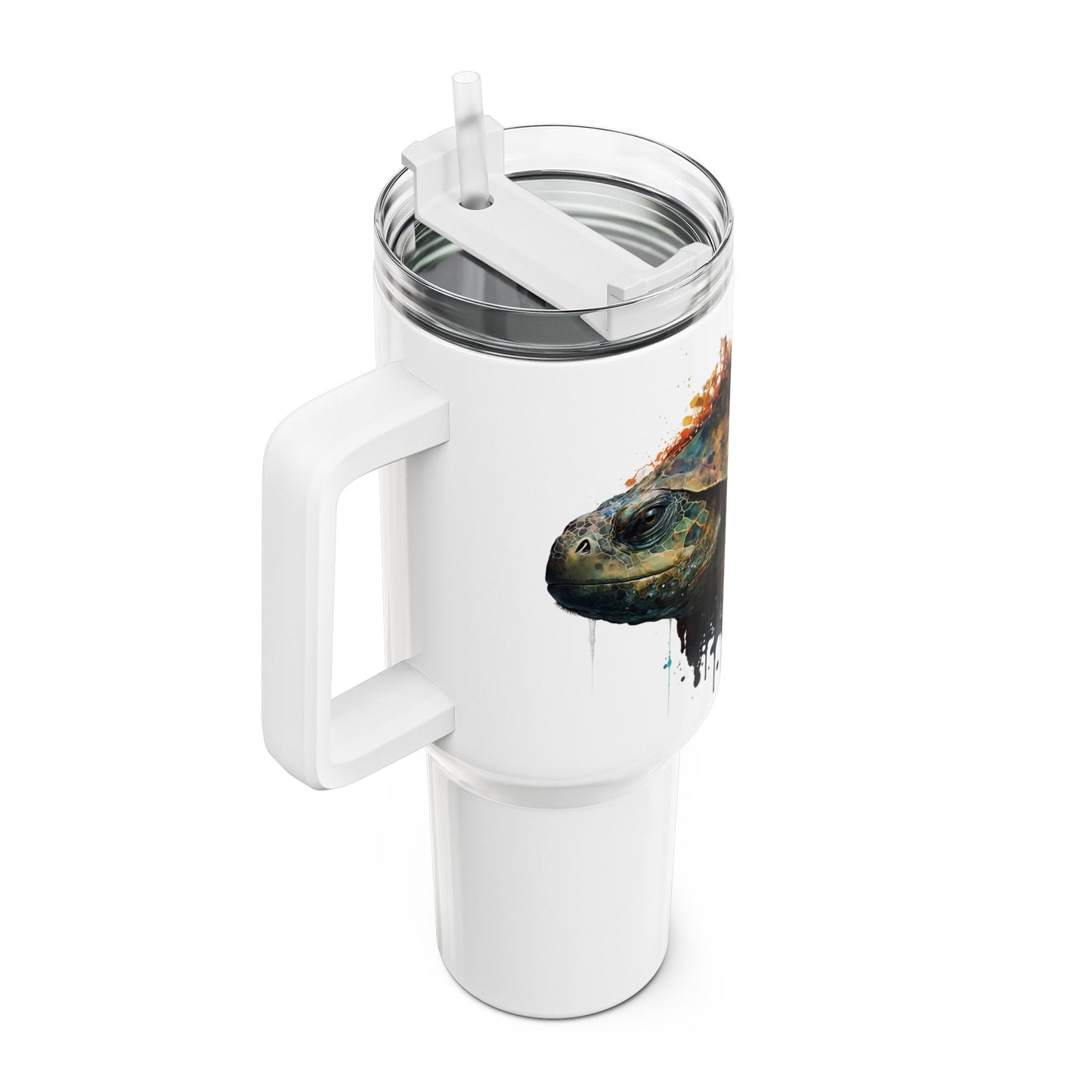 Tumbler-Becher, Edelstahl, Thermobecher, 1182 ml in weiß, Motiv: Schildkröte-Watercolor