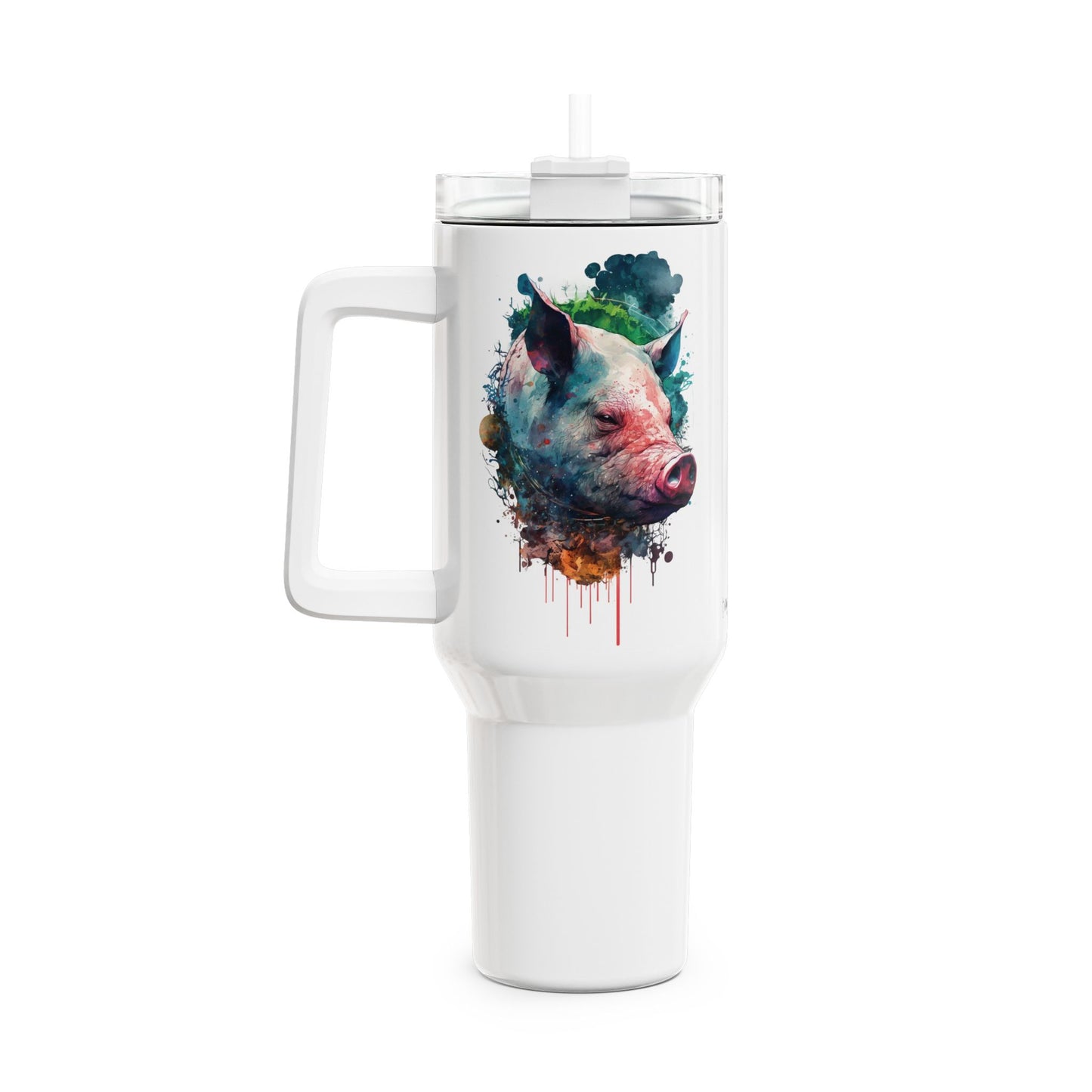 Tumbler-Becher, Edelstahl, Thermobecher, 1182 ml in weiß, Motiv: Schwein-Watercolor