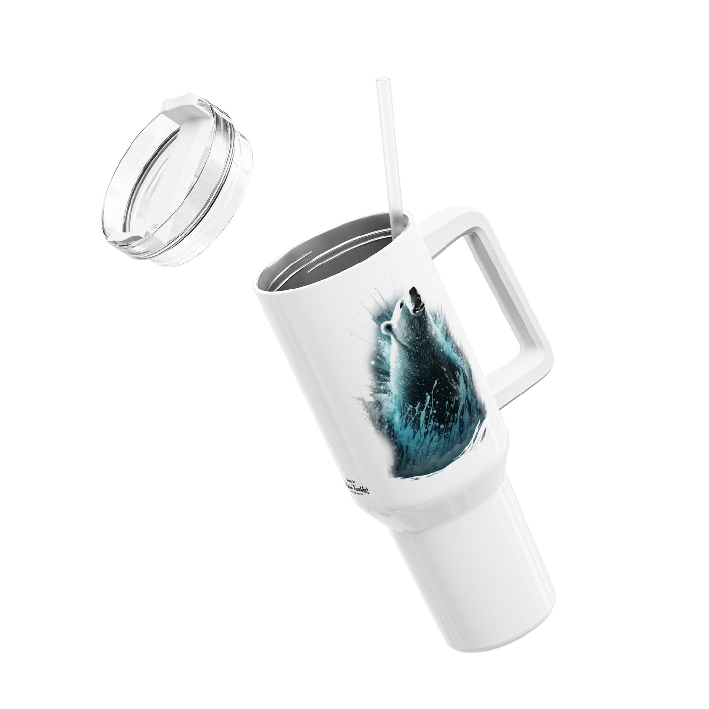 Tumbler-Becher, Edelstahl, Thermobecher, 1182 ml in weiß, Motiv: Eisbär-Splash