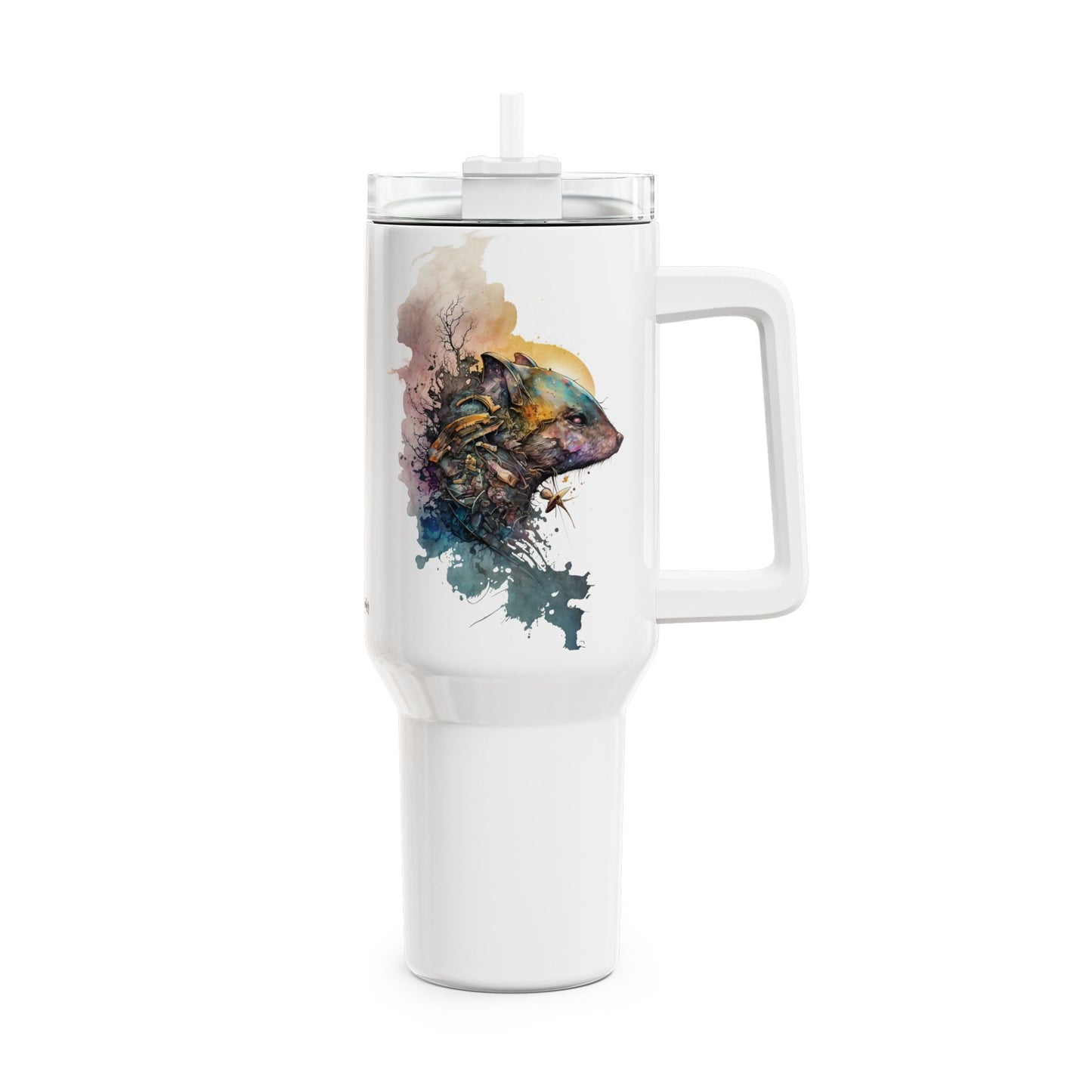 Tumbler-Becher, Edelstahl, Thermobecher, 1182 ml in weiß, Motiv: Ratte-Watercolor