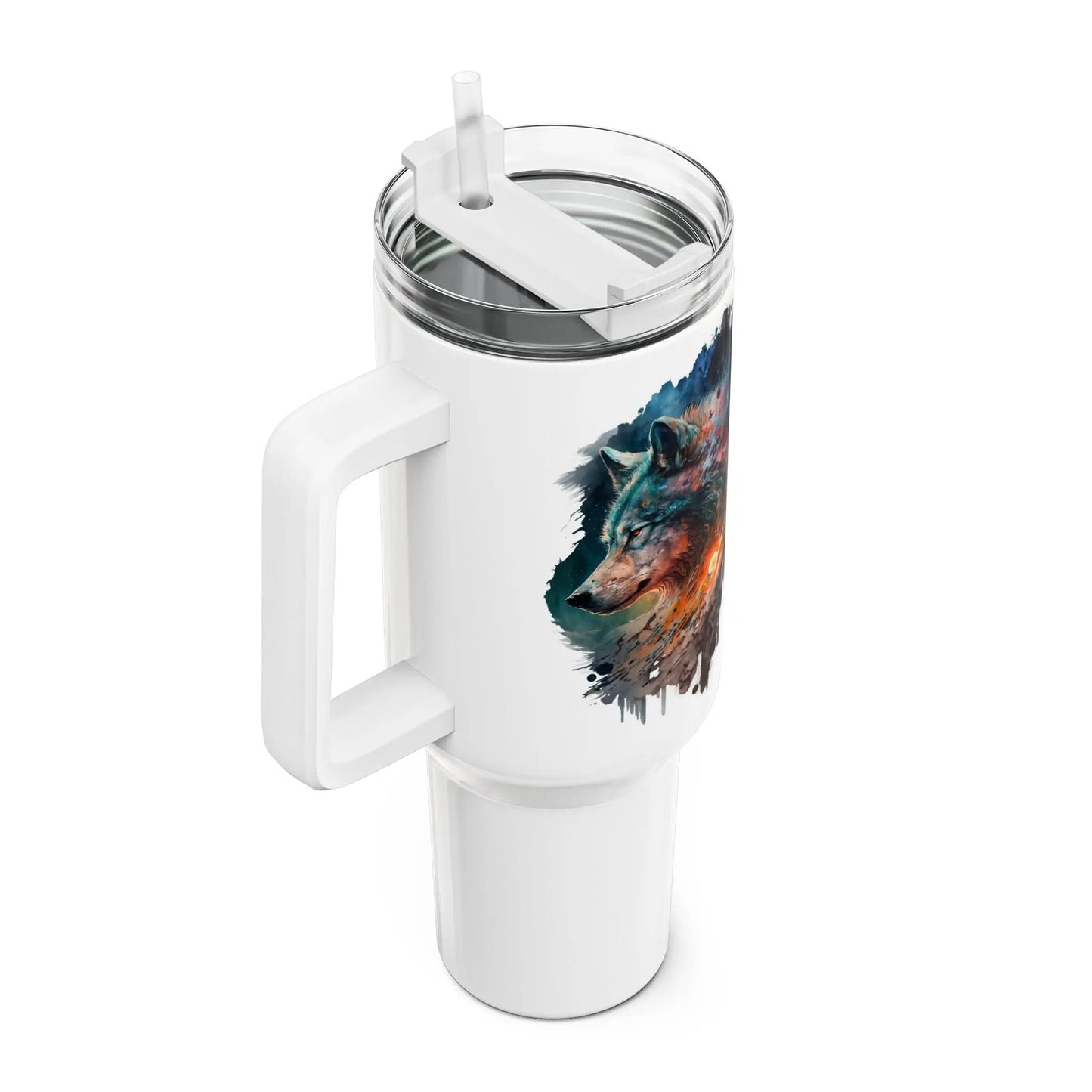 Tumbler-Becher, Edelstahl, Thermobecher, 1182 ml in weiß, Motiv: Wolf-Watercolor Printify