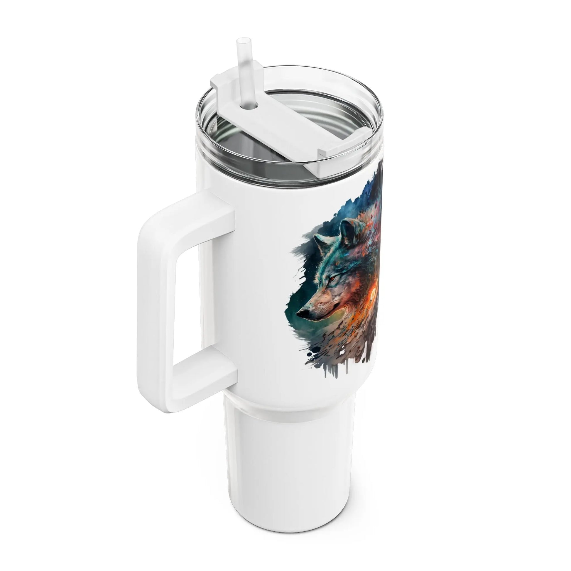 Tumbler-Becher, Edelstahl, Thermobecher, 1182 ml in weiß, Motiv: Wolf-Watercolor Printify