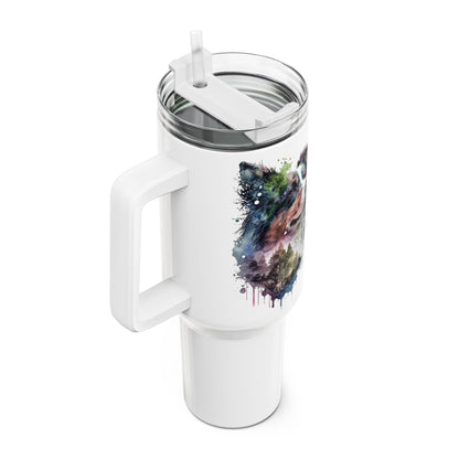 Tumbler-Becher, Edelstahl, Thermobecher, 1182 ml in weiß, Motiv: Australian Shephard-Watercolor