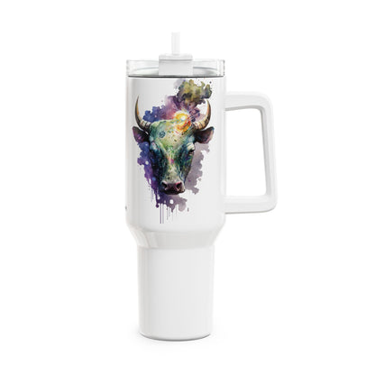 Tumbler-Becher, Edelstahl, Thermobecher, 1182 ml in weiß, Motiv: Kuh-Watercolor
