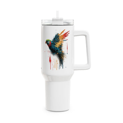 Tumbler-Becher, Edelstahl, Thermobecher, 1182 ml in weiß, Motiv: Papagei-Splash