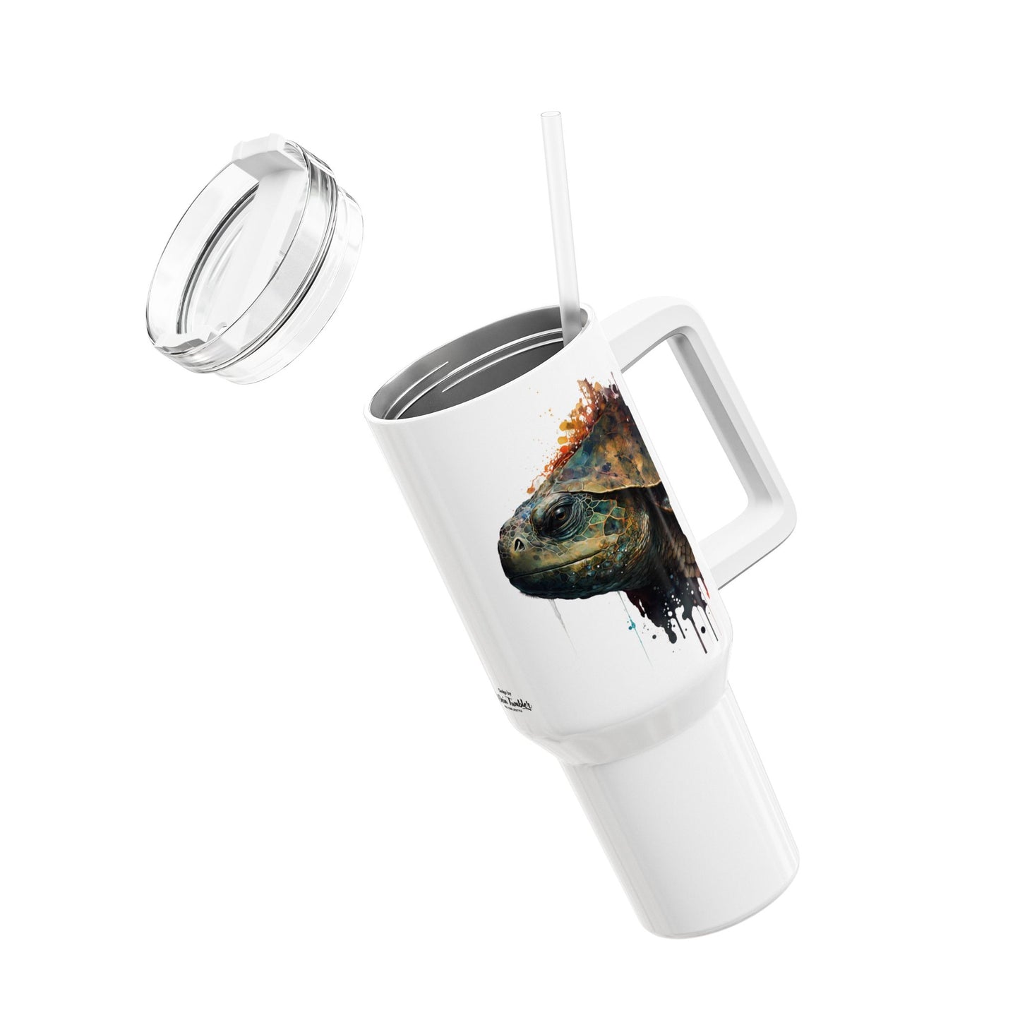 Tumbler-Becher, Edelstahl, Thermobecher, 1182 ml in weiß, Motiv: Schildkröte-Watercolor
