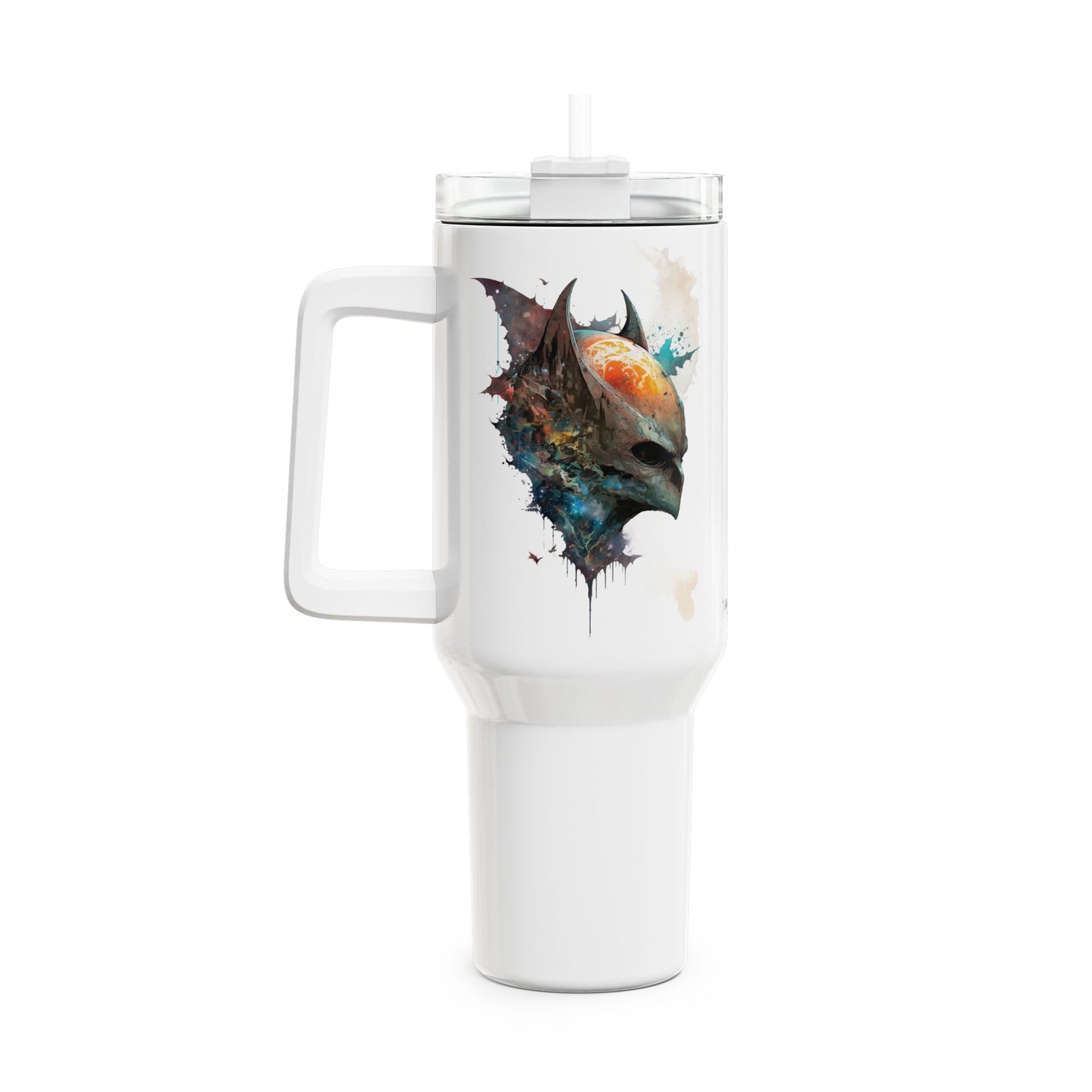 Tumbler-Becher, Edelstahl, Thermobecher, 1182 ml in weiß, Motiv: Fledermaus-Watercolor