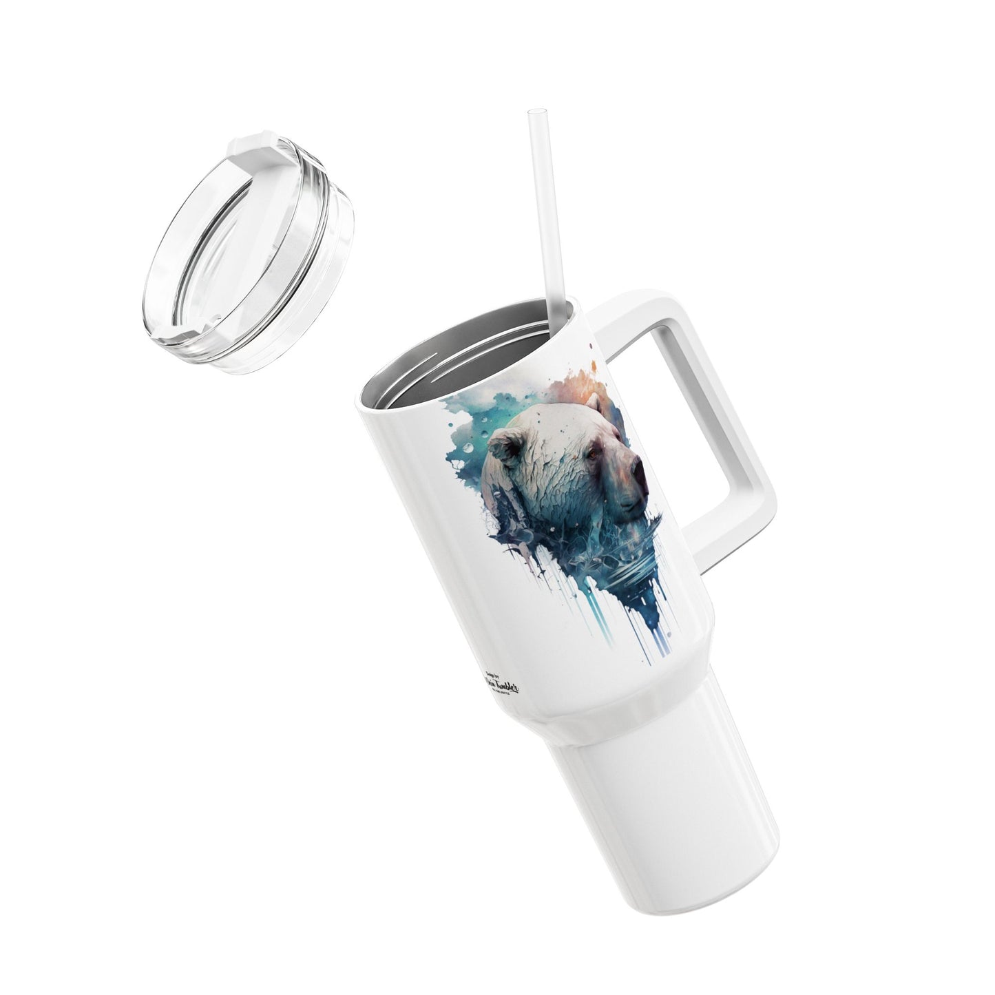 Tumbler-Becher, Edelstahl, Thermobecher, 1182 ml in weiß, Motiv: Eisbär-Watercolor