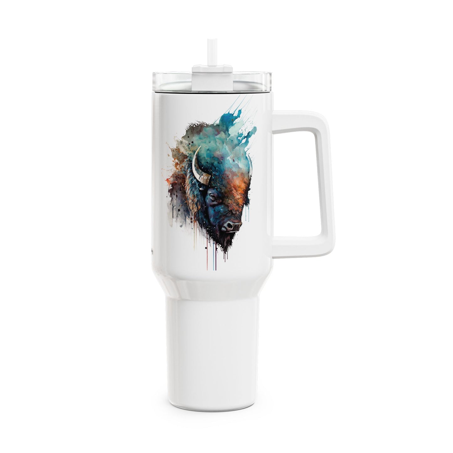 Tumbler-Becher, Edelstahl, Thermobecher, 1182 ml in weiß, Motiv: Bison-Watercolor