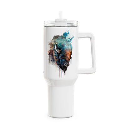 Tumbler-Becher, Edelstahl, Thermobecher, 1182 ml in weiß, Motiv: Bison-Watercolor