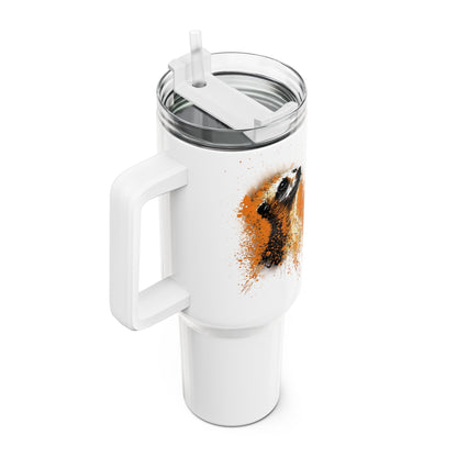 Tumbler-Becher, Edelstahl, Thermobecher, 1182 ml in weiß, Motiv: Erdmännchen-Splash