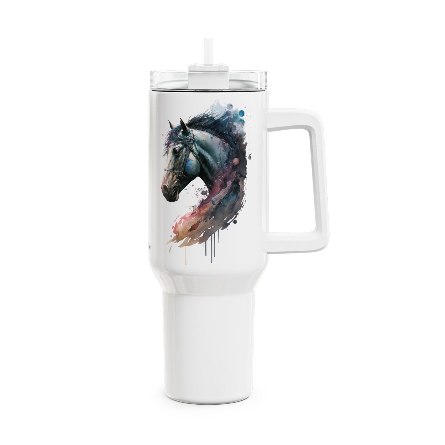 Tumbler-Becher, Edelstahl, Thermobecher, 1182 ml in weiß, Motiv: Pferd-Watercolor