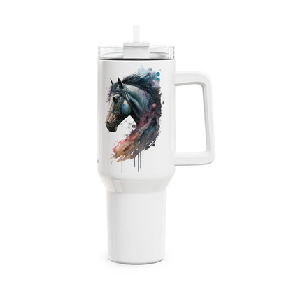 Tumbler-Becher, Edelstahl, Thermobecher, 1182 ml in weiß, Motiv: Pferd-Watercolor