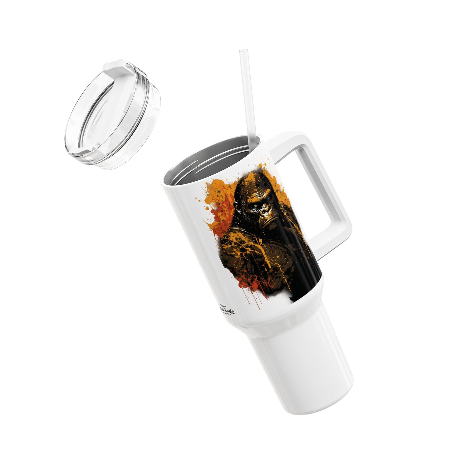 Tumbler-Becher, Edelstahl, Thermobecher, 1182 ml in weiß, Motiv: Gorilla-Splash