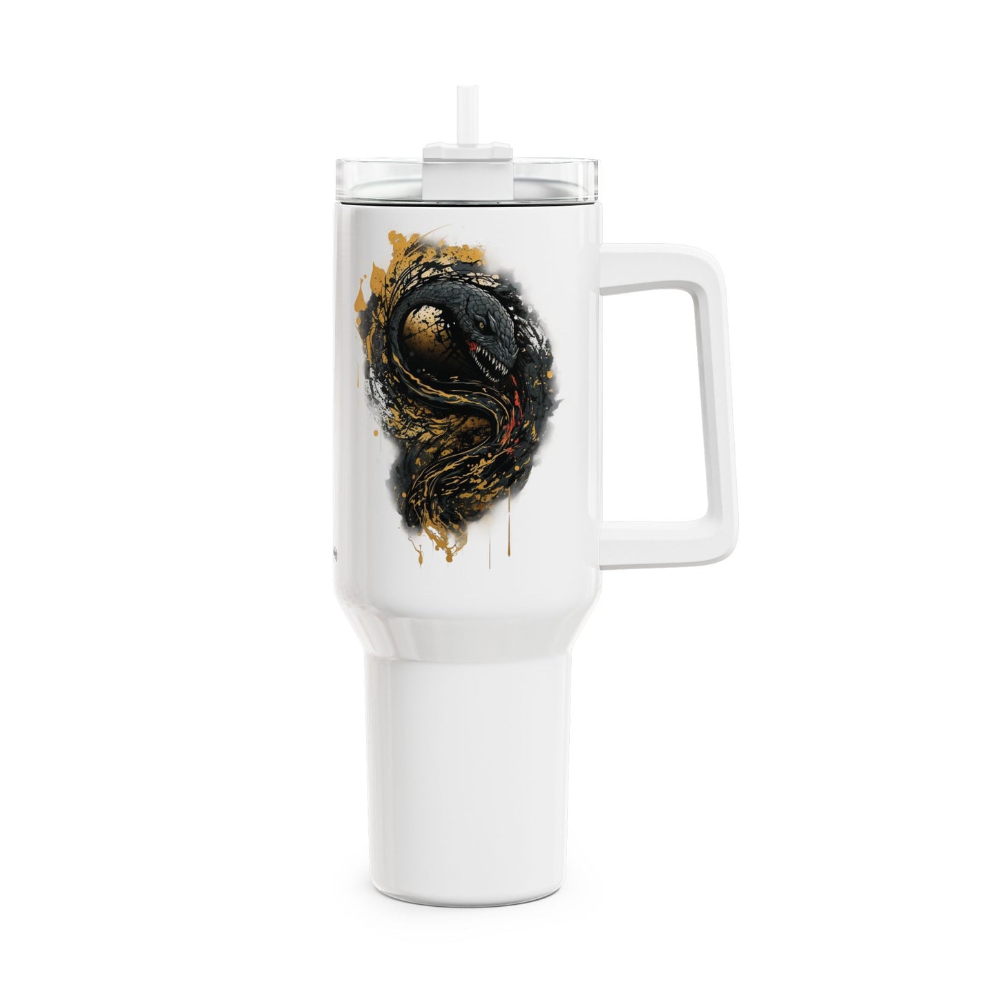 Tumbler-Becher, Edelstahl, Thermobecher, 1182 ml in weiß, Motiv: Schlange-Splash