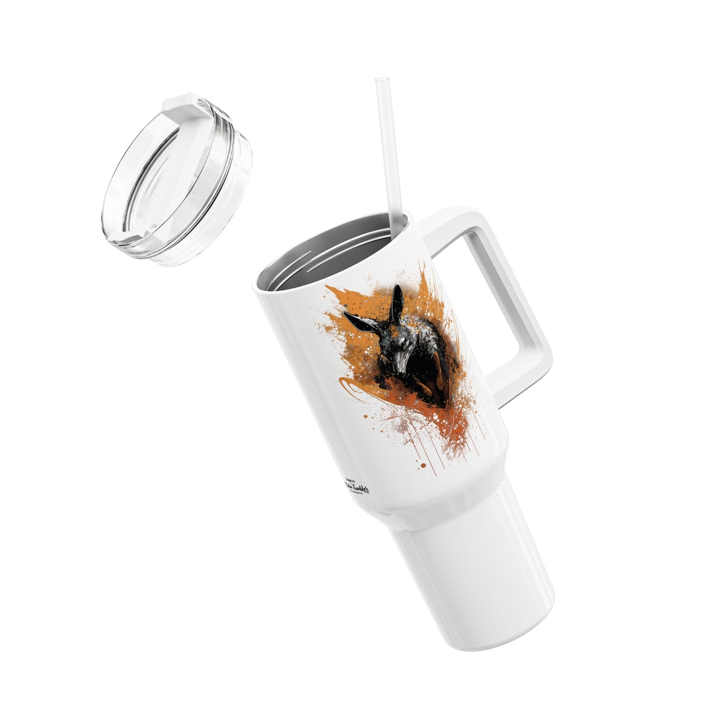 Tumbler-Becher, Edelstahl, Thermobecher, 1182 ml in weiß, Motiv: Känguru-Splash