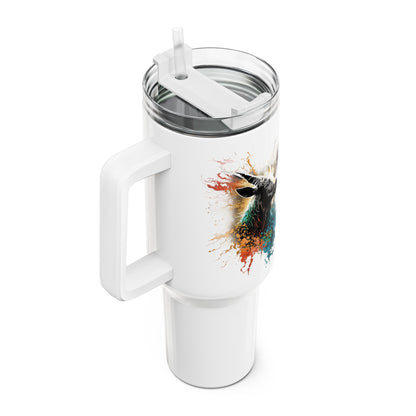 Tumbler-Becher, Edelstahl, Thermobecher, 1182 ml in weiß, Motiv: Ziege-Splash