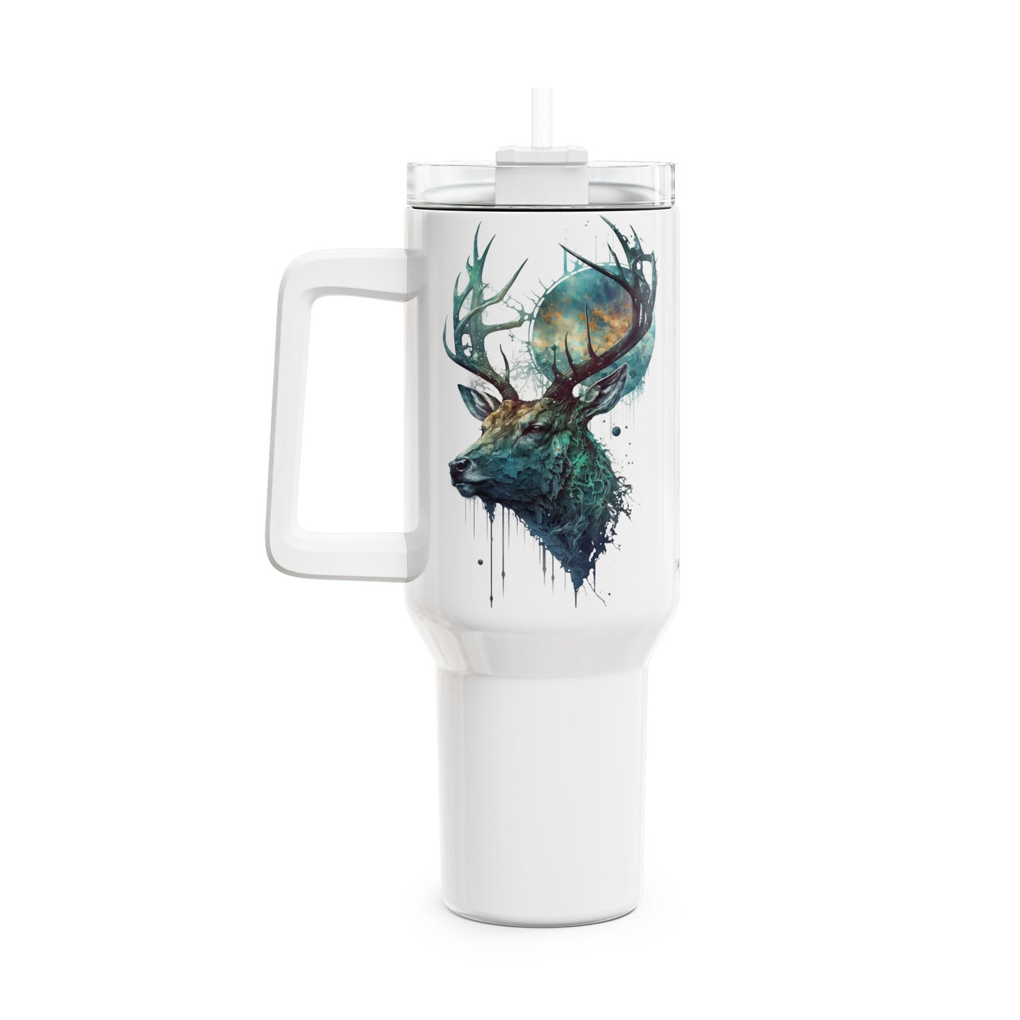 Tumbler-Becher, Edelstahl, Thermobecher, 1182 ml in weiß, Motiv: Hirsch-Watercolor