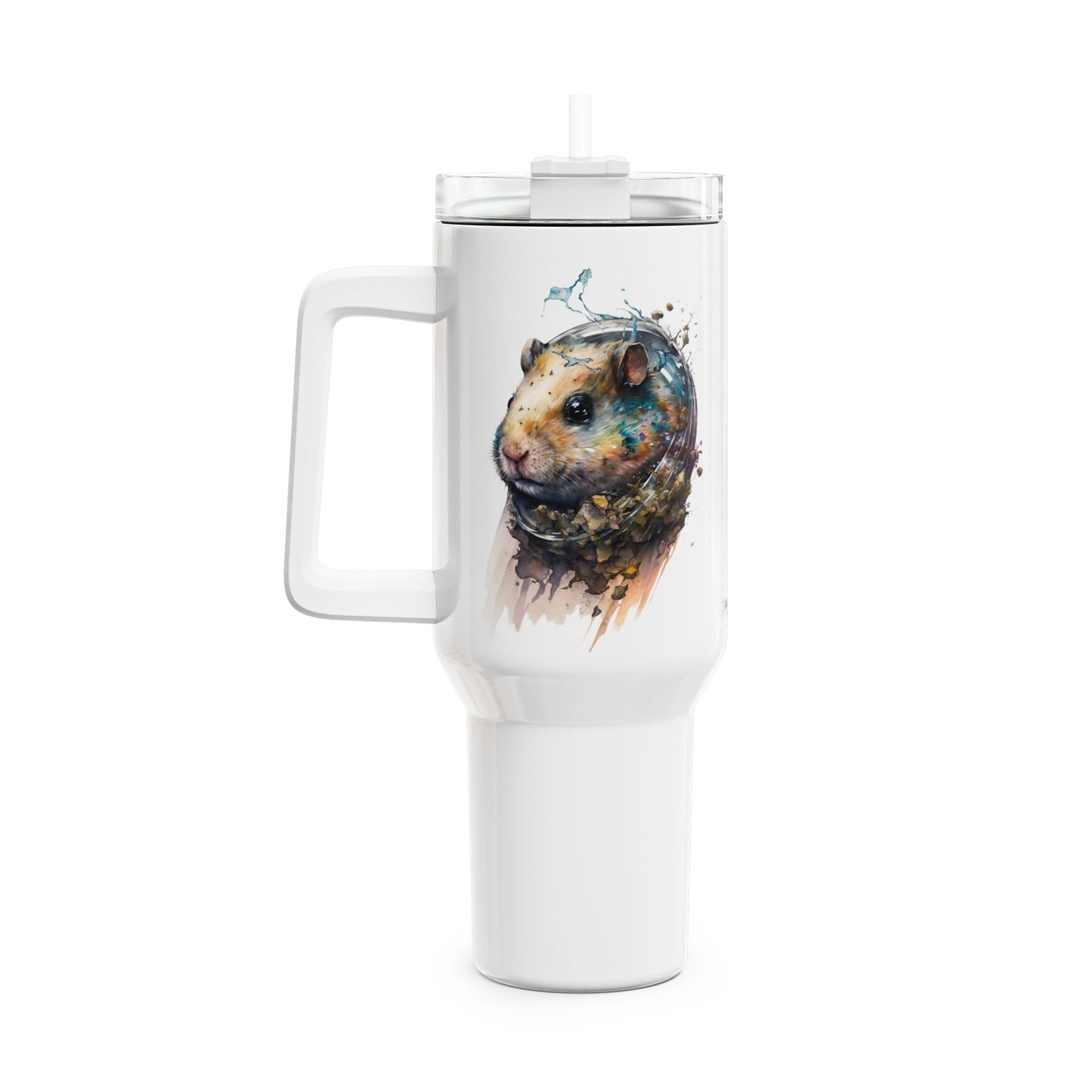 Tumbler-Becher, Edelstahl, Thermobecher, 1182 ml in weiß, Motiv: Hamster-Watercolor