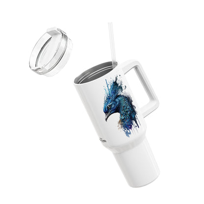 Tumbler-Becher, Edelstahl, Thermobecher, 1182 ml in weiß, Motiv: Blauer Pfau-Watercolor