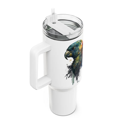 Tumbler-Becher, Edelstahl, Thermobecher, 1182 ml in weiß, Motiv: Papagei-Watercolor